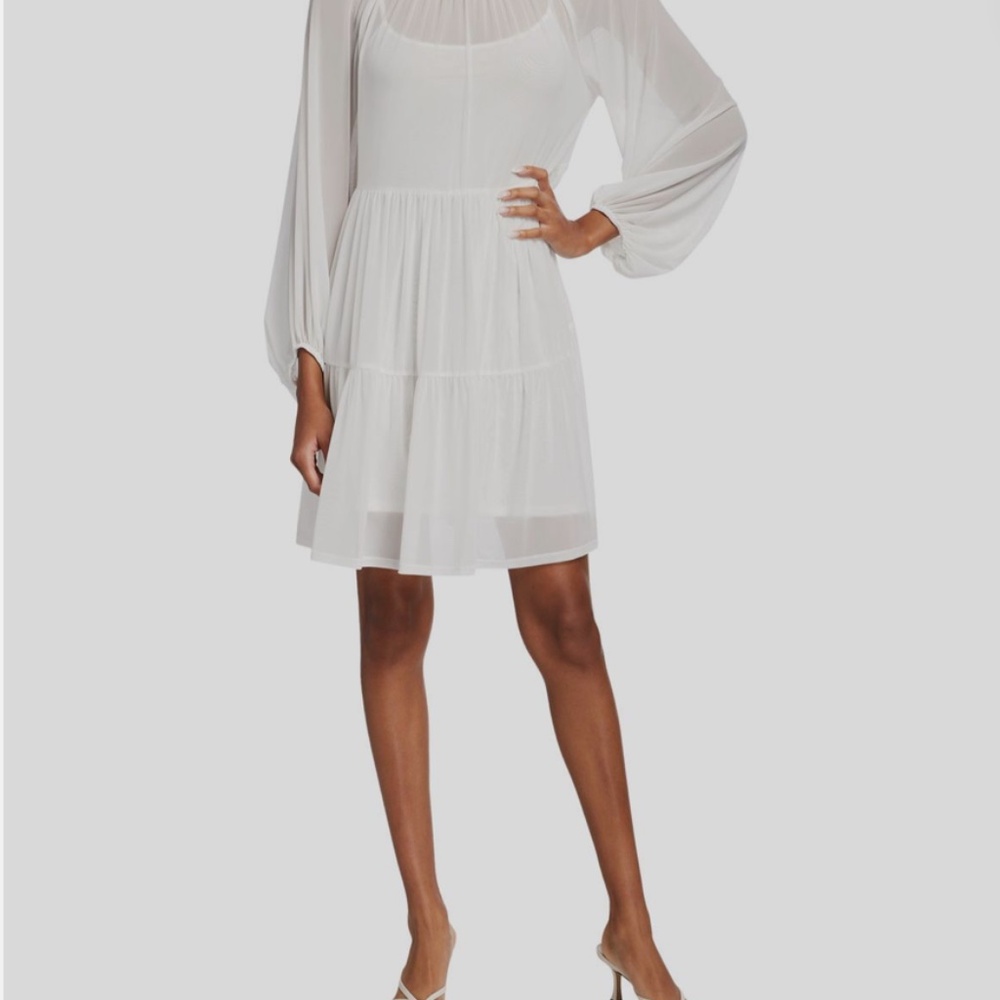 Staud Women's White Vieste Tiered Long Blouson Sleeve Mini Dress